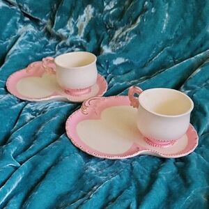 Vintage Mid Century Pink and White Tea Cup & Snack Plate Set